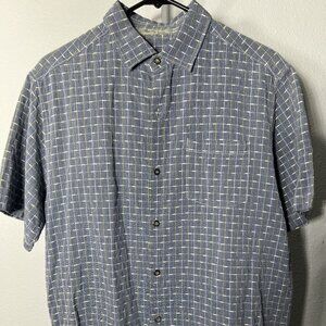 Tommy Bahama Heather Navy Silk/Cotton Blend Print Short-Sleeve Button-Up SZ Med